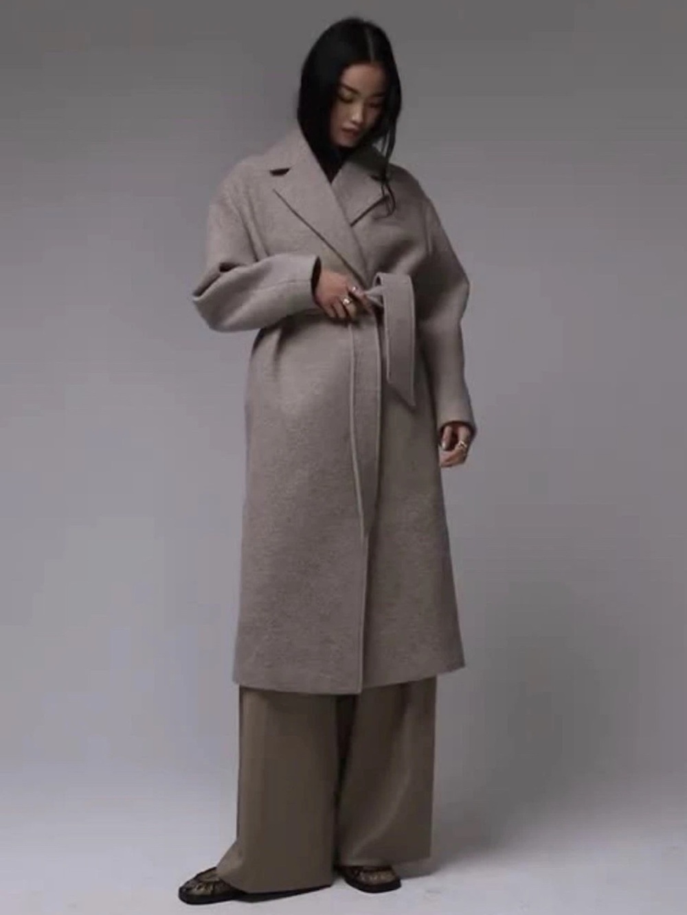 & Other Stories Shawl Collar Wool Blend Belted Coat Light Beige Size Large - Picture 3 of 10